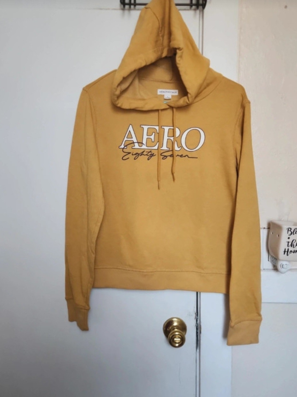 Aeropostale Mustard Teddy Logo Hoodie